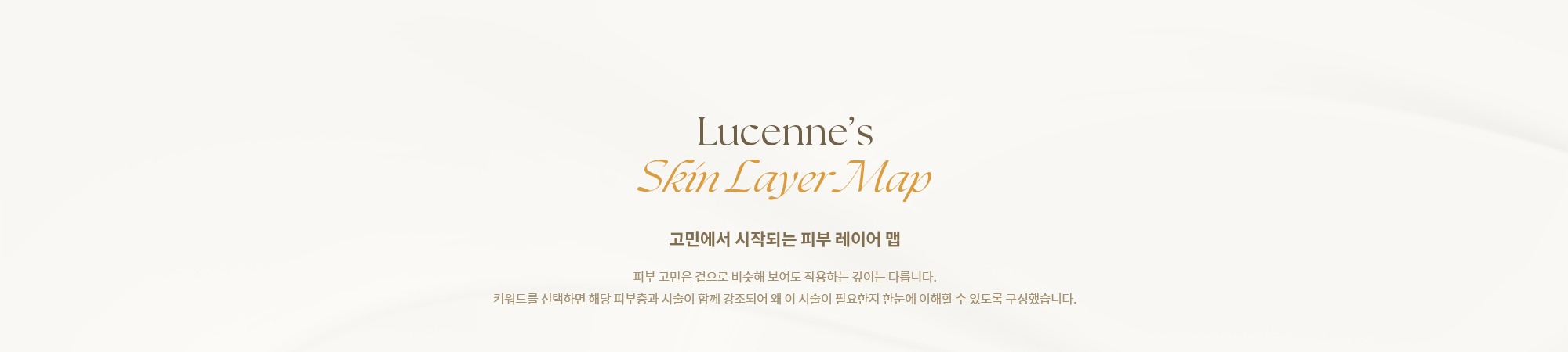 [고민에서 시작되는 피부 레이어 맵] 피부 고민은 겉으로 비슷해 보여도 작용하는 깊이는 다릅니다. 키워드를 선택하면 해당 피부층과 시술이 함께 강조되어 왜 이 시술이 필요한지 한눈에 이해할 수 있도록 구성했습니다.
